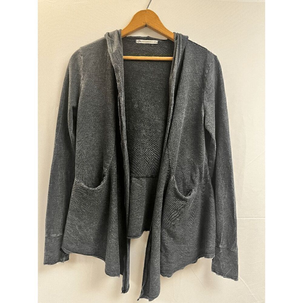 LR Womens Hooded Open Front Cardigan Sweater Dark Gray Size Small